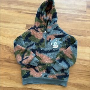 Sonic the hedgehog fuzzy Camouflage Pullover Hoodie  - Green/blue/Tan